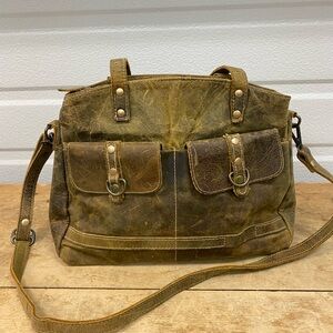 Myra Leather Handbag Purse Shoulder With Crossbody Strap Distressed Large